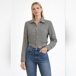 Vintage Express Brown Cream Houndstooth Cropped Tailored Jacket 90s Y2K Academia